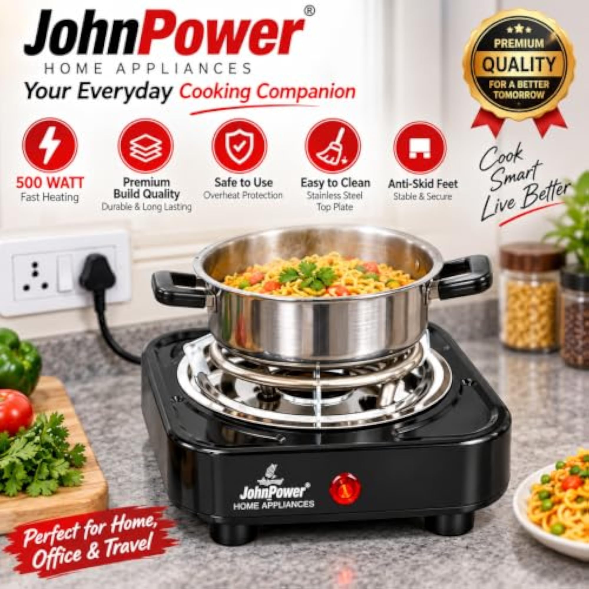 500W Single Burner Electric Coil Hot Plate, Black